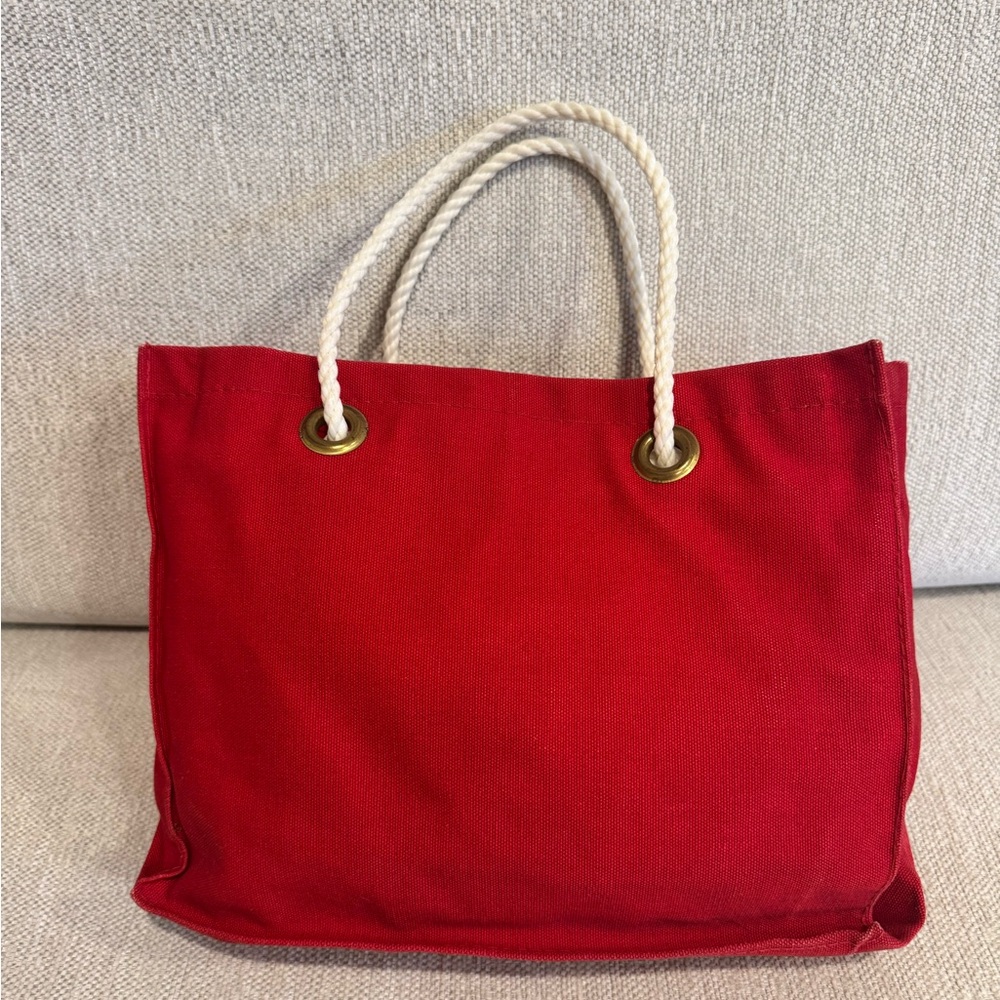 Red Canvas Anchor Nautical Mini Tote with Ropelike handles - Picture 3 of 8